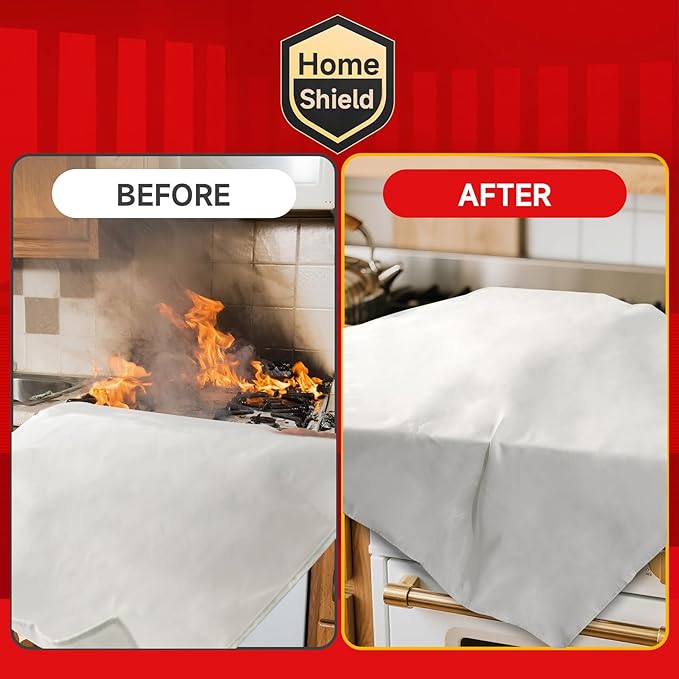 Emergency Fire Blanket for Home and Kitchen Safety - 100% Glass Fiber 40 * 40 Inches Fire Blanket for Kitchen, Car, Office, and School - Fire Blankets Emergency for Home (2 Pcs)