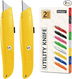 DIYSELF 2Pack Utility Knife Box Cutter Retractable Blade Heavy Duty(Yellow)