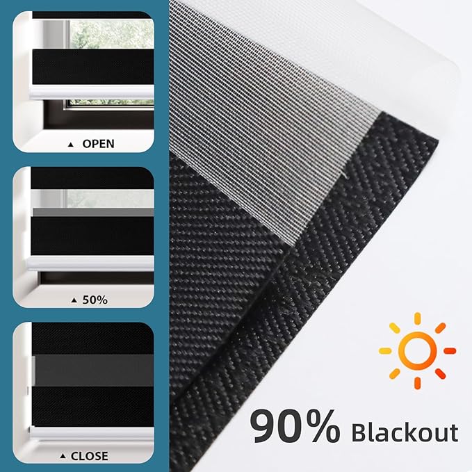 SmartWings Motorized Zebra Shades Work with HomeKit, Alexa, Google Home, 90% Blackout Light Filtering Day Night Sheer Blinds, Privacy Light Control, for Home/Office, Customized, Black