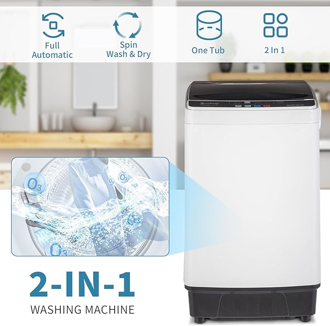 17.8LBS Portable Washing Machine, 2.3 Cu.ft Washer Dryer Combo w/Drum, 10 Programs 8 Water Level, Full-Automatic Compact Lavadora for Apartment Dorm Home, LED Display & 24-Hour Delay Cleaning