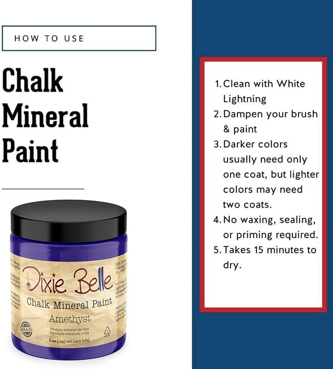 Dixie Belle Paint Company Chalk Finish Furniture Paint - Amethyst (8oz) - Matte Deep Purple Chic Chalk Mineral DIY Furniture Paint