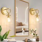 Gold Wall Sconces Set of 2 Modern Vanity Light Fixtures for Bathroom Wall Mount Lighting Lamp Hardwired Farmhouse Wall Lights with 6 Inch Clear Glass Shade for Bedroom Living Room Mirror
