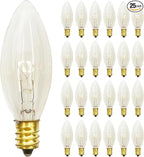 25 Pack Candelabra Replacement Bulb, C26 Clear Torpedo Tip Replacement Lights Bulbs, 7 Watt Incandescent Night Light for Indoor Outdoor Electric Window Candle, Chandeliers, C7/E12 Candelabra Base
