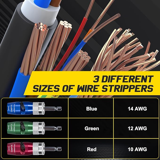 Wire Stripper for Drill - 2025 Upgraded Electric Wire Stripping and Twisting Tool for AWG 14-12-10, Wire Stripper Tool for Power Drill, Nut Twister Stripping and Connector Kit (6PCS)