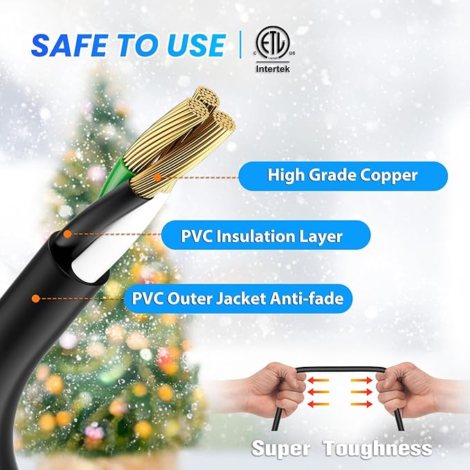 K KASONIC - 31FT Halloween Lights Outdoor Extension Cord with Mutil Outlets, ETL Listed Heavy Duty Electrical Cord with Protective Covers, Weatherproof Extension Cord for Outside, 16AWG/1625W, Black