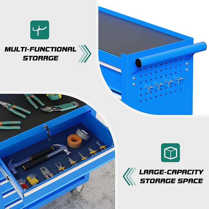 5-Drawer Rolling Tool Chest Toolbox, Rolling Tool Box with Wheels, Tool Chest with Keyed Locking System and Drawer Liners, Tool Box Organizer for Garage, Warehouse, Workshop(Blue)