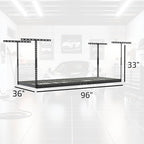 MonsterRax Overhead Garage Storage Racks 3x8’ Ceiling Mounted Shelving, Adjustable Hanging Organizer, Heavy Duty Steel, Holds 500 Pounds, Color: White, Adjustable from 24"-45" off the Ceiling