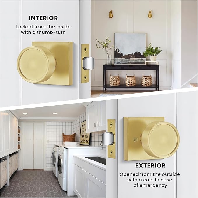 Haidms Gold Passage Door Knobs Interior, Zinc Alloy Brushed Gold Closet Door Knobs, Heavy Duty Round Brushed Brass Doorknobs for Hall Closet,Hallway(6 Pack)