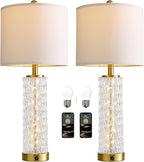 Oneach 27.75” Table Lamps Set of 2, Gold Modern Bedside Lamp with LED Night Light, USB A+C, Glass Lamps for Living Room, Bedroom, Nightstand, Office, End Table (2 Bulbs Included)