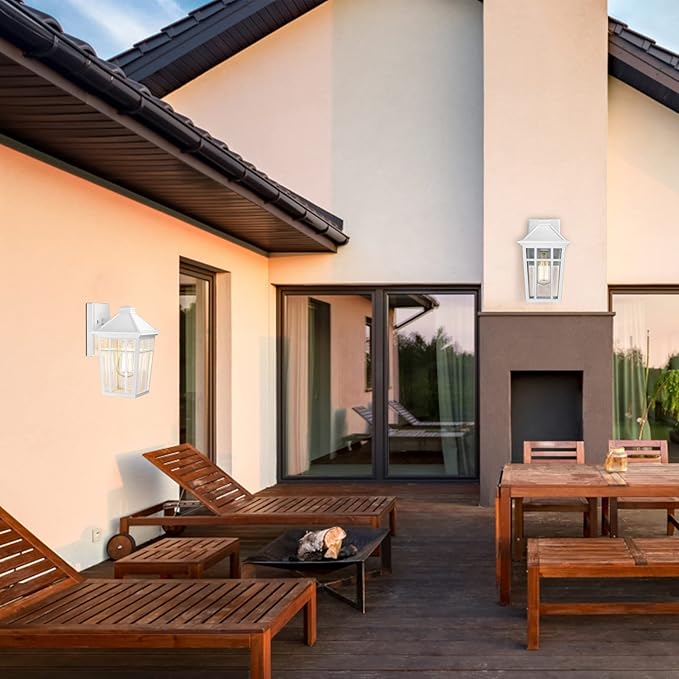 Darkaway Outdoor Sconce Lights Wall Light Fixtures, Front Porch Light Outdoor Wall Anti-Rust Waterproof Aluminum with Glass Exterior Light Fixture for Patio, Yard, Doorway, Garage (2 Pack, White)