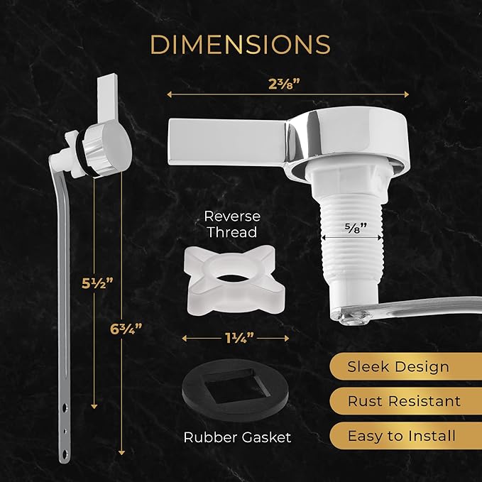RAVINE Premium Modern Luxury Universal Toilet Handle Replacement, Majestic Collection. Toilet Lever Replacement, Easy Install (Chrome, Front Mount)