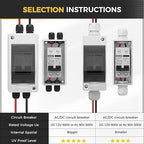 Solar Panel Disconnect Switch 63 Amp 4 Holes DC AC Miniature Circuit Breaker 500V 2 Poles with PV Connector and IP65 Waterproof UV-Proof Box for Outdoor Solar PV Homes Battery