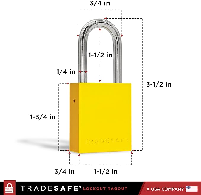 TRADESAFE Lockout Tagout Locks Set - 10 Yellow Aluminum Loto Locks, Lock Out Tag Out Padlocks Keyed Alike, 2 Keys Per Lockout Padlock, OSHA Compliant