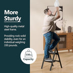 WOA WOA 2 Step Ladder, Step Stool Foldable with Wide Pedals, Portable Stepping Stool for Adults, Sturdy Steel Ladders for Home with Anti-Slip Feet, Hold 330 lbs - Black