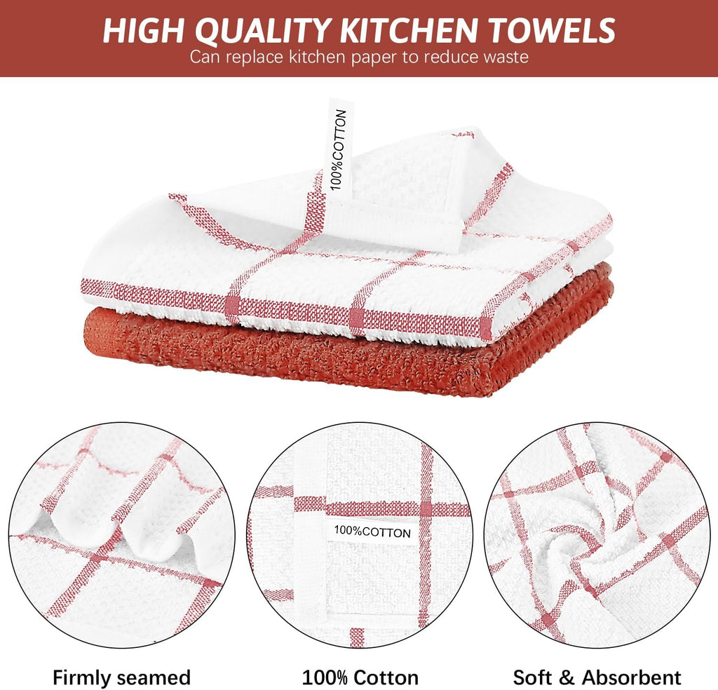Nialnant 8 Pack Dish Cloths for Washing Dishes, 100% Cotton Reusable Cleaning Rag, Quick Drying Dish Towels for Kitchen,12x12 Inches, Red