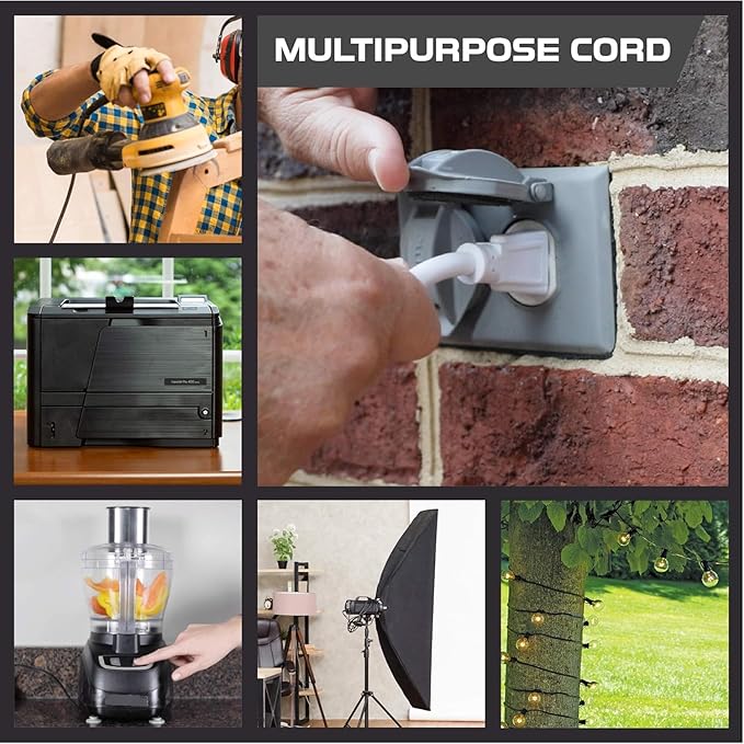 Iron Forge Cable 12 Gauge Outdoor Extension Cord 25 Ft, SJTOW 12/3 Heavy Duty White Extension Cord 3 Prong, Oil Resistant & Flame Retardant