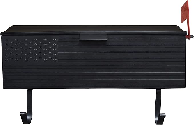 Black Patriotic Metal Wall Mounted Mailbox with Outgoing Mail Flag and Newspaper Hangers