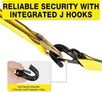 Car Tie Down Straps for Trailers 2inch x10ft - J Hooks with Safety Clips(10,000 Lbs Break Strength)-4 Pack Heavy Duty Vehicle Hauler Strap Tire Ratchet Straps with Axle Straps for Truck Utv Trailer