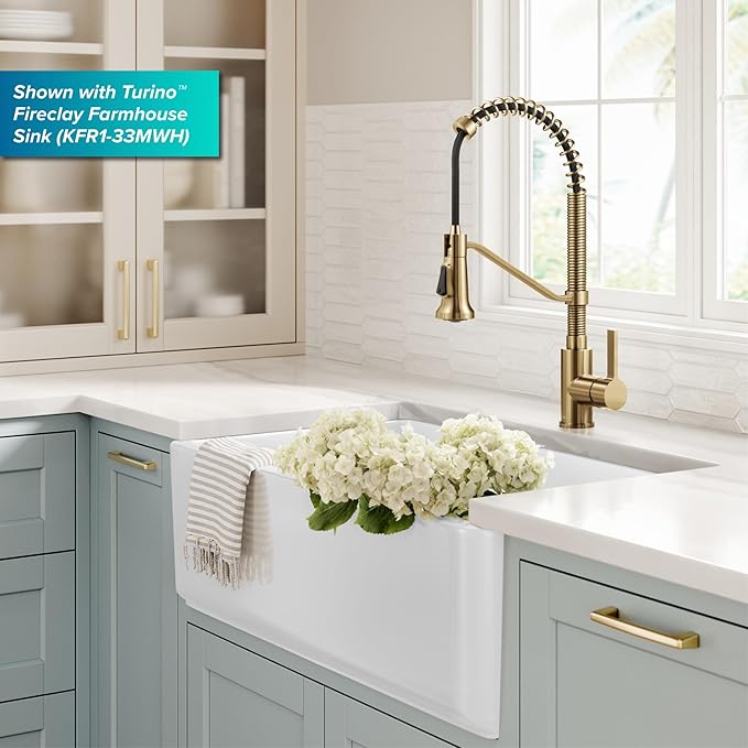 KRAUS Britt Commercial Style 2-Function Single Handle Pull Down Kitchen Faucet in Spot-Free Brushed Brass, KPF-1693BB