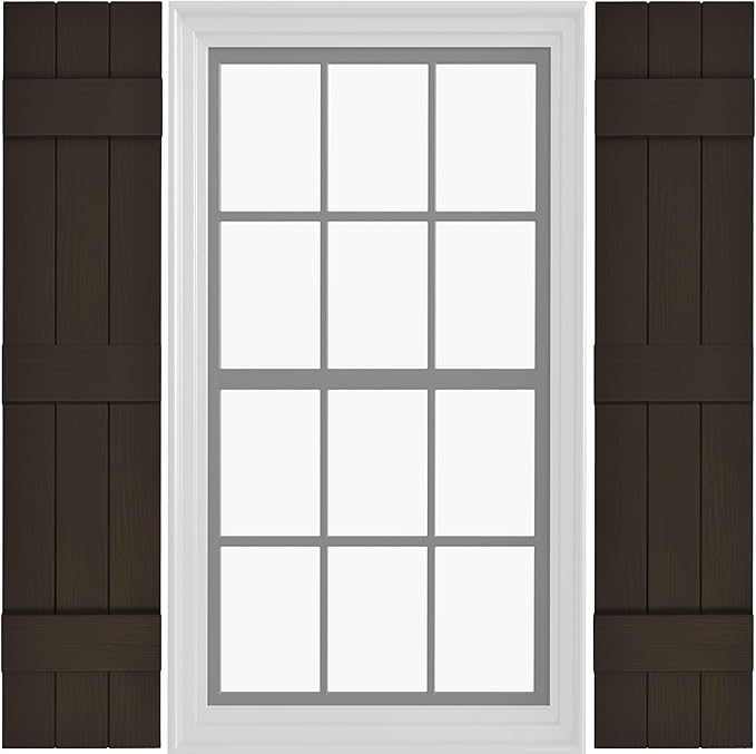 Board & Batten Vinyl Shutters (1 Pair) | 11"x63" (3-Board) - Stone Mason Brown | Exterior Window Shutters | Includes Mounting Hardware | Simple Installation | Made in USA