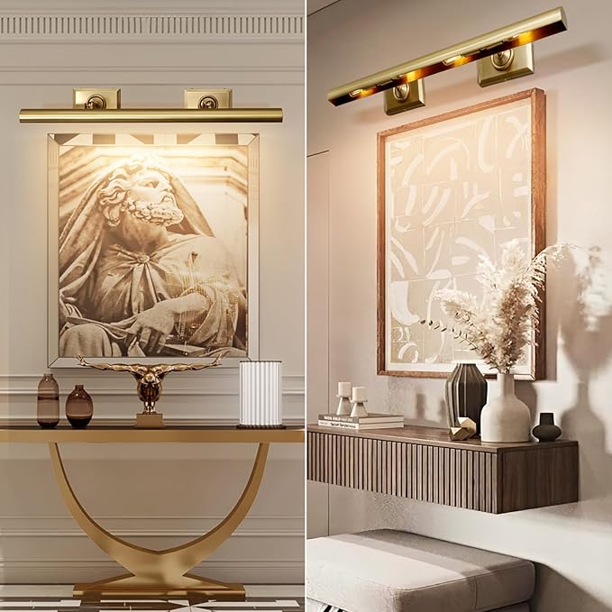 Picture Light, 30in Hardwired Picture Lights for Wall, Dimmable Wall Sconces Poster Light, Brass 4 Lighting for Paintings Frames Art Display Gallery Bedroom Living Room-Included Bulbs(Gold)