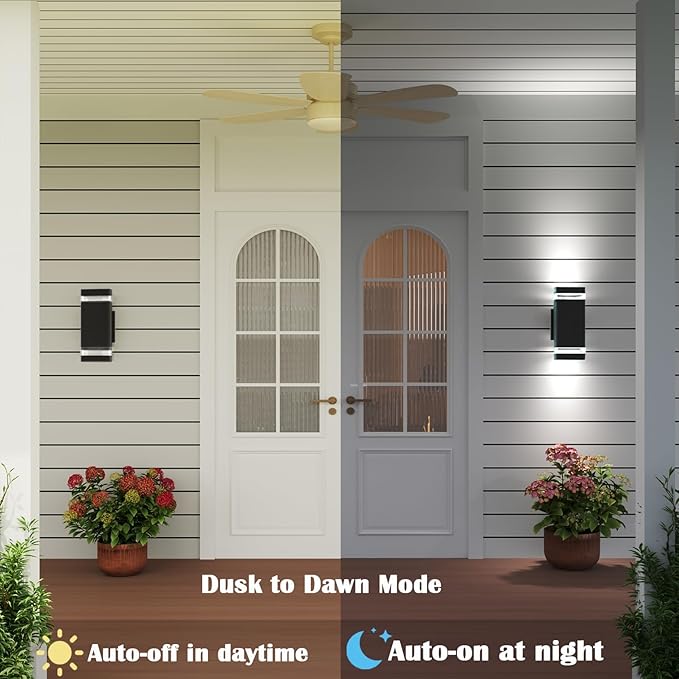 Motion Sensor Outdoor Wall Lights, Dusk to Dawn Exterior Light Fixtures with 3 Modes, Modern Up Down Wall Sconce, Waterproof Aluminum Porch Light for Garage, Patio, Front Door