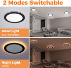 24 Pack 8 Inch Led Recessed Lights with Night Light, Canless Ultra Thin Wafer Soffit Recessed Lighting Downlight, Dimmable & 5 Color Temperature Selectable, 15W, ETL, Black