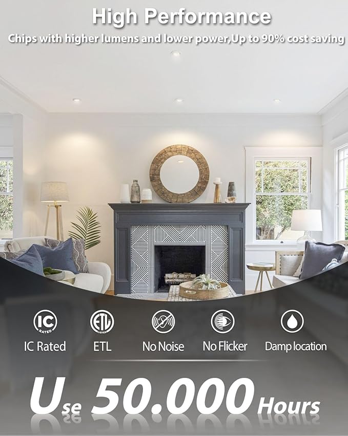 zouzai 3 Inch 5CCT Gimbal Led Recessed Lighting with Junction Box, 2700K/3000K/3500K/4000K/5000K Selectable, 7W Eqv 80W, 360°+90° Adjustable Recessed Lights, 800LM Brightness - ETL (White, 6 Pack)