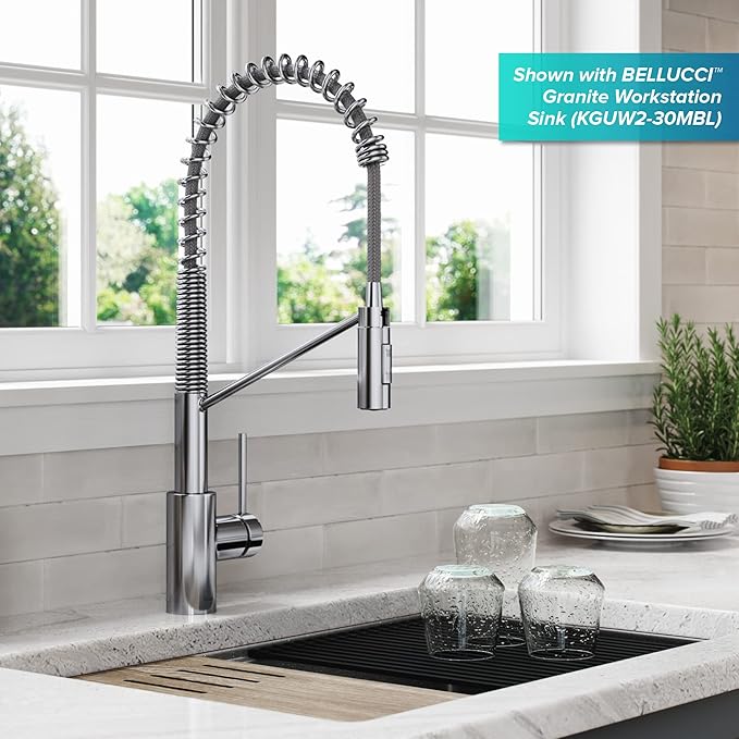 KRAUS Oletto Commercial Style Single Handle Pull Down Kitchen Faucet with QuickDock Top Mount Installation Assembly in Chrome, KPF-2631CH
