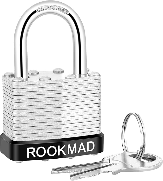 Keyed Padlocks, Laminated Steel Padlock, Keyed Alike Locks with Same Keys, PE Plastic Hoop, The Lead Content of This Pad Lock complies with CA65,100 Pack