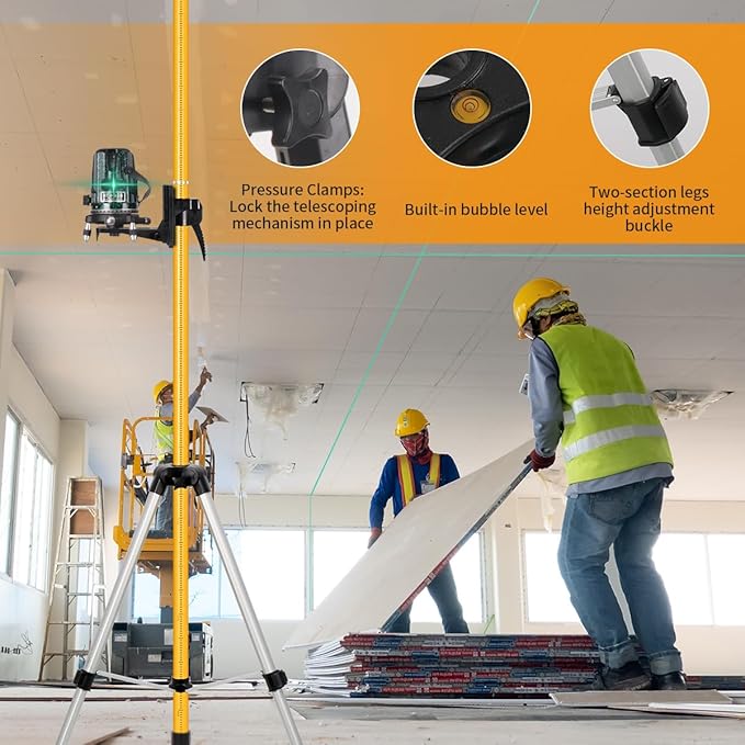12Ft/3.7M Professional Telescoping Laser Level Pole with Tripod & Universal Mount - 1/4”-20 & 5/8”-11 Adapters | Adjustable Laser Pole Mount for Rotary/Line Lasers(Yellow)