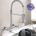 Wall Mount Faucet, Hurran Kitchen Faucet, 8 Inch Utility Sink Faucet with 2 Functions Sprayer, Commercial Kitchen Sink Faucet Dual Handles for Laundry Room Restaurant Compartment Sink (Chrome)