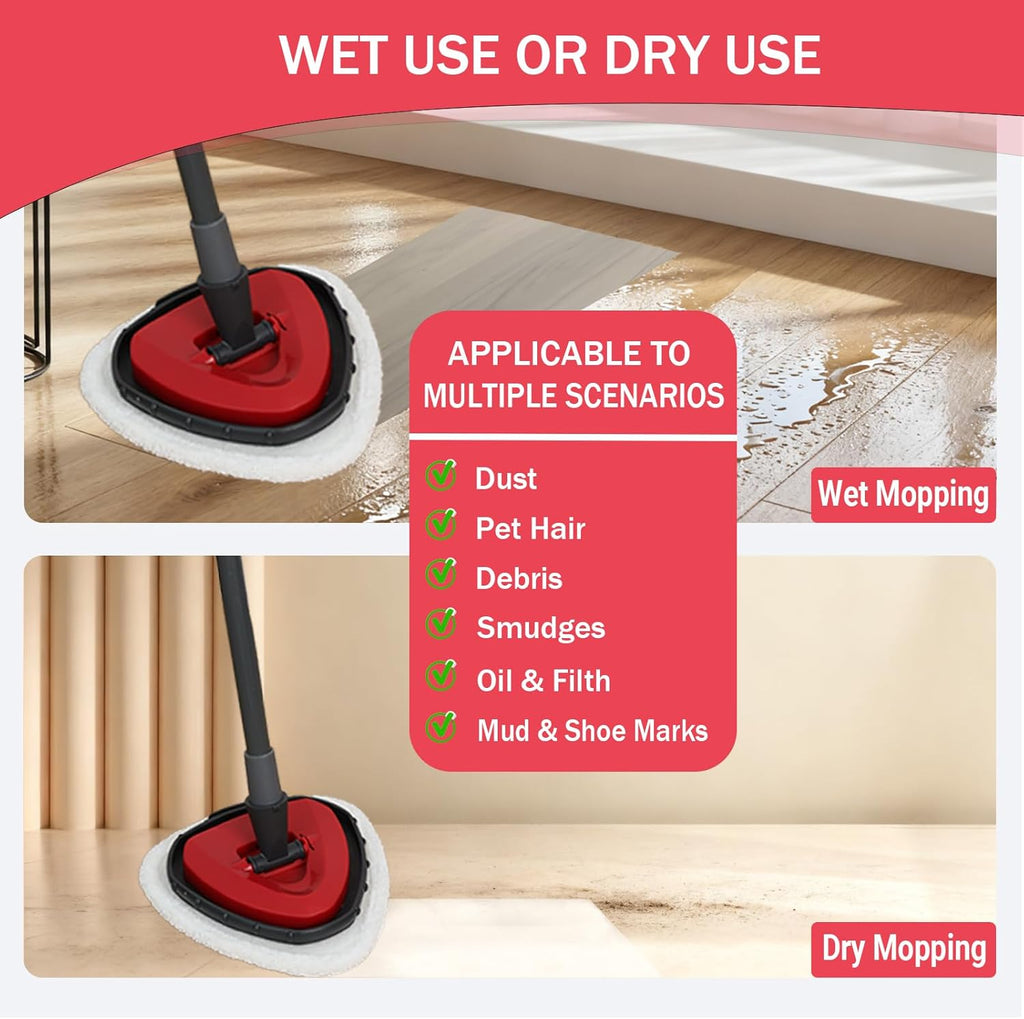 Triangule Flat Mop Replacement Pads, Spin Mop Pad Replacement, 8 Pack Mop Refill Pads, 1 Mop Base and 1 Scraper for Cleaning Floor, Wall, Ceiling, Easy to Replace