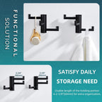 Angle Simple Swivel Towel Hooks for Bathroom, SUS 304 Stainless Steel Foldable 3 Arms Robe Towel Holder, Shower Wall Coat Hooks, Matte Black, 2 Pack