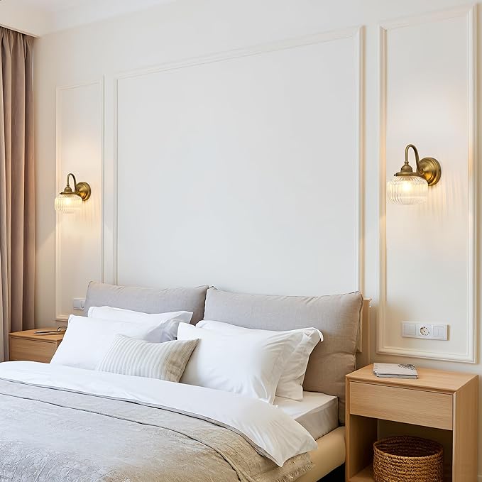 Vintage Gooseneck Wall Sconce 1-Light with Clear Striped Glass Globe Shade Indoor Hardwired Wall Mounted Lamp Fixture