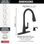 Delta Boyd Matte Black Kitchen Faucet with Pull Down Sprayer and Soap Dispenser, Modern Single Hole Kitchen Sink Faucet, Single Handle, Matte Black 19893Z-BLSD-DST