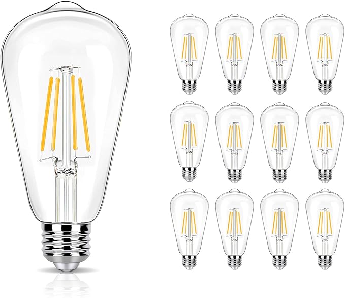 12 Pack LED Edison Bulbs 40 Watt Equivalent, 4 Watt LED Filament Bulb, 3000K ST19 Warm White Light Bulb, 450LM E26 Vintage Bulbs CRI 90, Not Dimmable