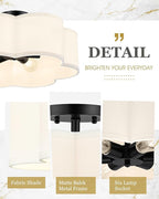 Black Semi Flush Mount Ceiling Lights, 6-Light 18Inch Ceiling Light Fixtures with Fabric Drum Shade in Flower Shape for Nursery Bedroom Kitchen, AD-22007-6SF-BK