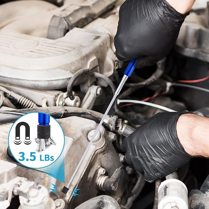 1 Piece 3.5LBs Telescoping Magnetic Flashlight Pickup Tool with LED Lights, Magnet Stick Rod Extendable 7" to 27" for Men, Birthday, Father's Day, Christmas Gift