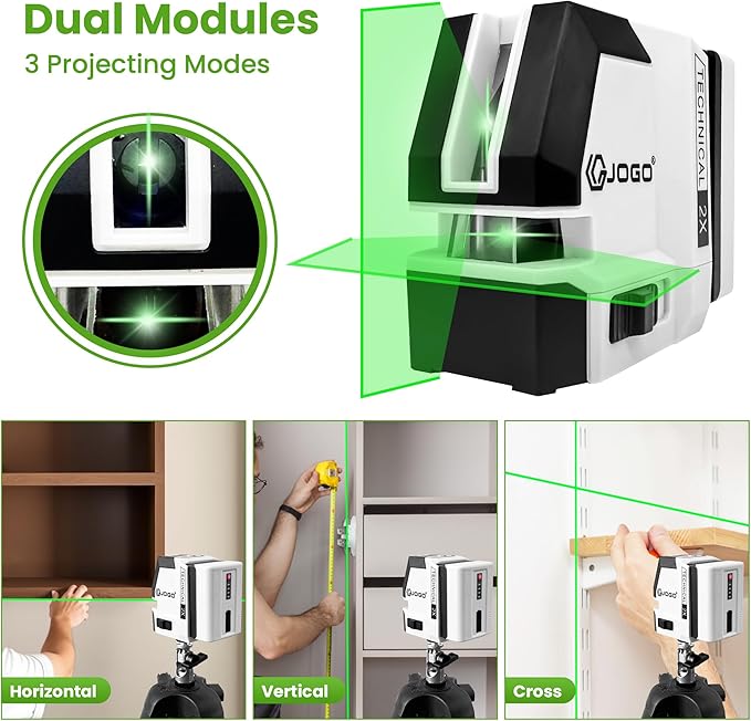 Laser Level Self Leveling, 100Ft Rechargeable Dual Modules Line Laser, Lazer Leveler Tool for Picture Hanging with Brightness Adjustment, Magnetic Bracket Carrying Case Battery Included