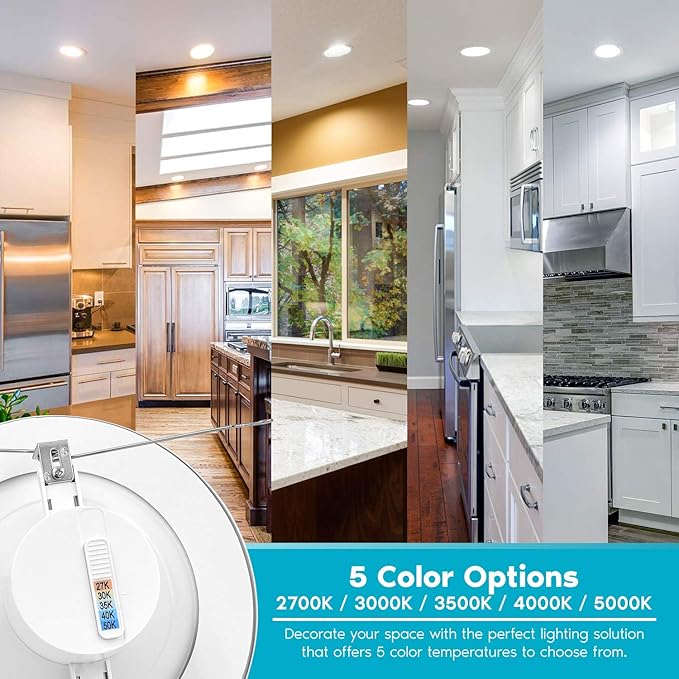 LUXRITE 5/6 Inch LED Recessed Retrofit Downlight, 14W=90W, CCT Color Selectable 2700K | 3000K | 3500K | 4000K | 5000K, Dimmable Can Light, 1100 Lumens, Wet Rated, Energy Star (12 Pack)