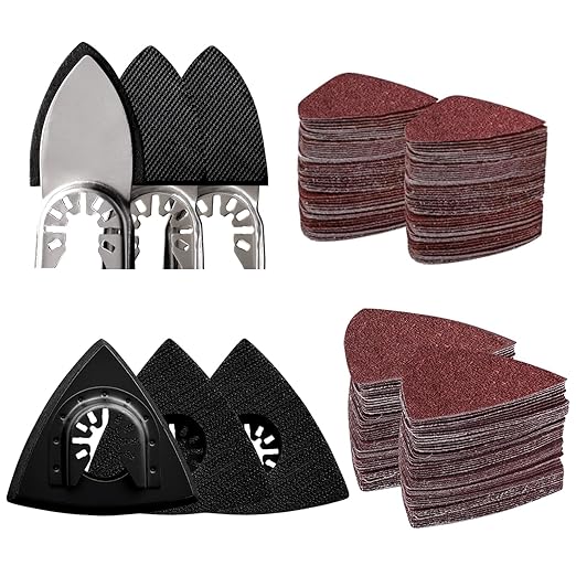 106pcs Oscillating Tool Sanding Kit with 3 Triangle 3 Finger Sanding Pads 100 Multitool Sandpaper for Wood Metal Drywall Universal Fit Multitool Accessories Professional Sanding Kit