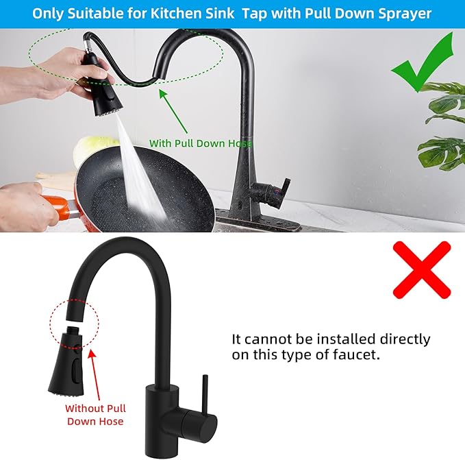 Hibbent 3-Function Pull Down Kitchen Faucet Head Replacement with 12 Adapters, NSF/ANSI/CAN 61 & CUPC Certified Sink Spray Nozzle, Compatible with Moen, Delta, Kohler Faucets, Matte black