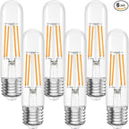 Tubular Light Bulb,T10 E26 LED Bulb Dimmable 2700K Warm White, 6W, 60 watt Equivalent, e26 Edison Bulbs for Chandeliers, Ceiling Fan, 90+CRI 600LM, 6 Pack
