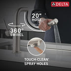 Delta Daneri Brushed Nickel Kitchen Faucet with Pull-Out Sprayer, Modern Single Hole Kitchen Sink Faucet, Single Handle, Stainless 16879-SS-DST