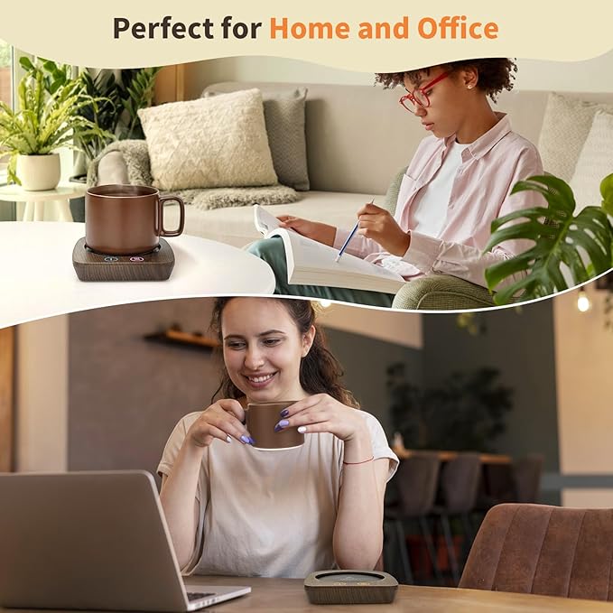 VOBAGA Coffee Warmer & Mug Warmer for Home Office Home Desk Use, Electric Cup Beverage Warmer with 3 Temperature Settings For Tea, Water, Cocoa with Auto Shut Off after 4 Hours (Wood Grain Warmer Set)