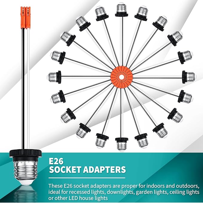 Zhengmy 50 Pcs E26 Socket Adapter, Medium Base Male Screw in Light Socket Pigtail for LED Recessed Lights