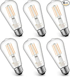 MASTERY MART 6 Pack Vintage Edison Bulbs, E26 Led Bulb 5.5W Equivalent to 60W, Dimmable, 2700K Soft White, High Brightness Antique ST19, Clear Glass