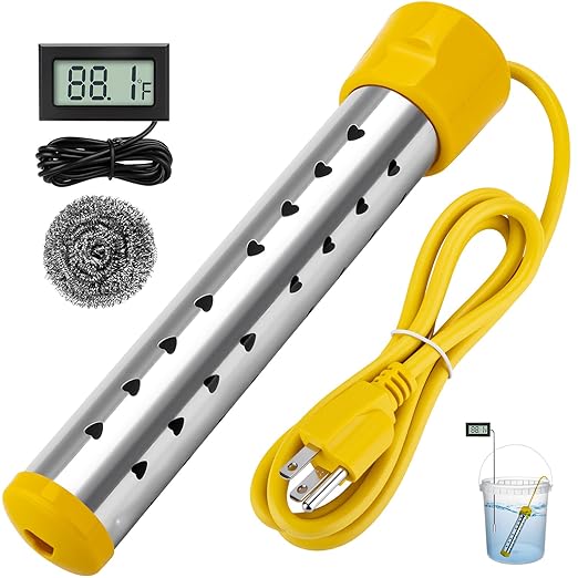 Portable Water Heaters, 1500W Immersion Water Heater Electric with Digital LCD Thermometer, Bucket Heater with 304 SS Guard Fast Heating in Minutes Suitable for Bucket Bathtubs and Basin