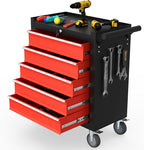 5-Drawer Rolling Tool Chest, Tool Box with 4 Wheels and Drawers, High Capacity Detachable Mobile Tool Storage Cabinet for Garage, Workshop, Mechanics and Repair Room (Black&Red)